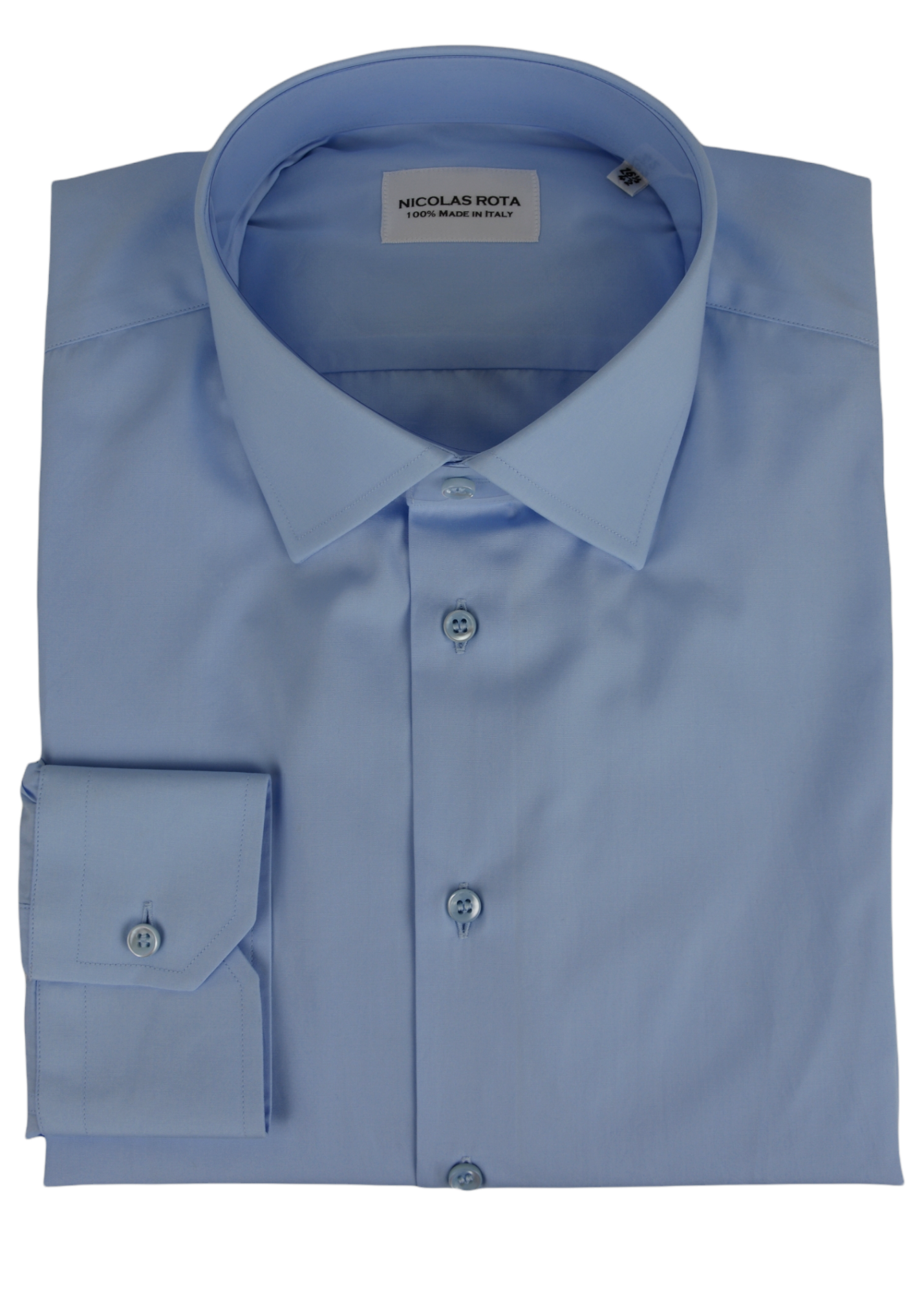 Neaples handcrafted sky blue men's shirt in fine soft poplin cotton and Autralian mother of pearl buttons. Handmade in Italy.