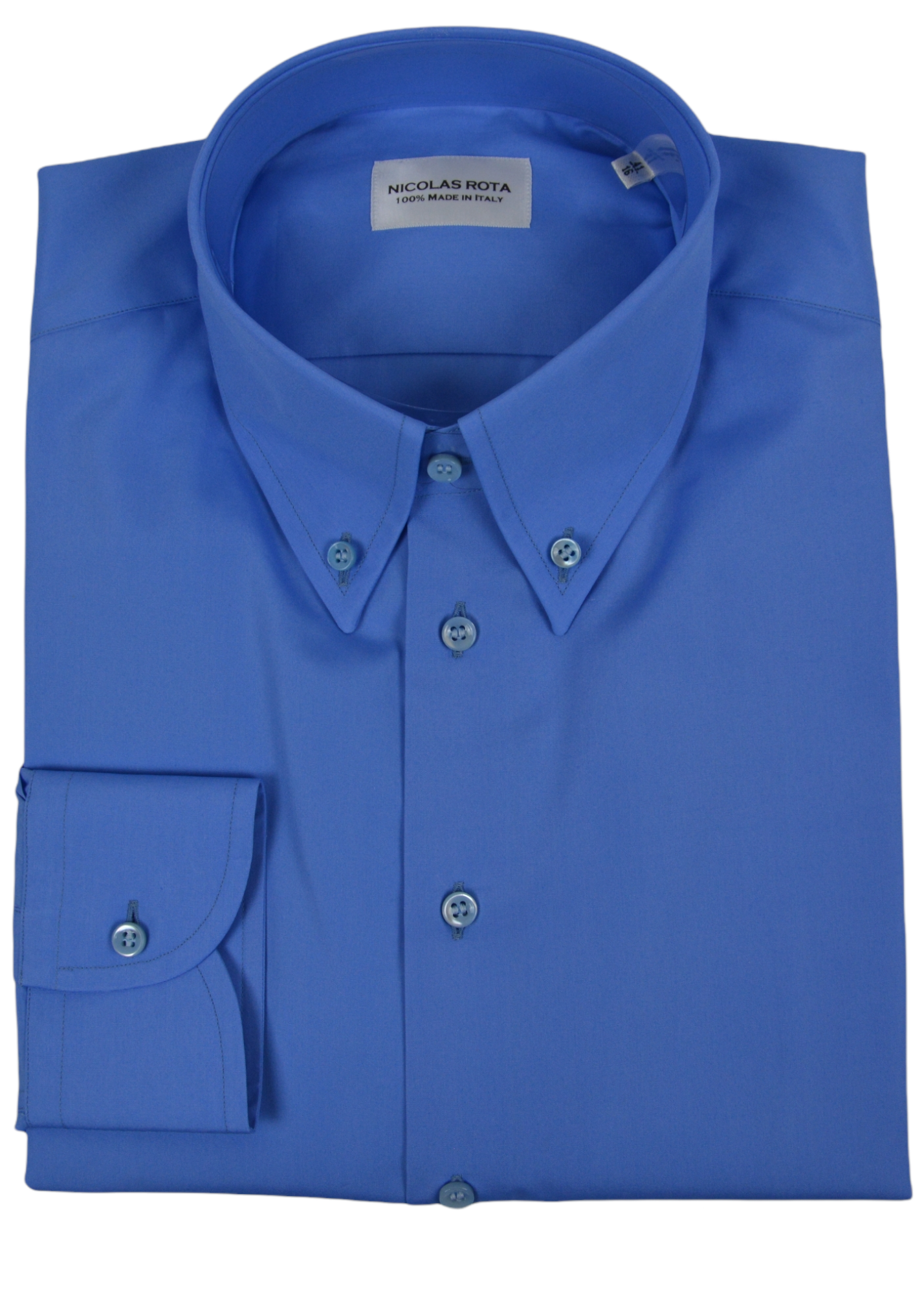 Camicia artigianale da uomo blu Cagliari in pregiato soffice cotone popeline e bottoni in madreperla australiana. Fatta a mano in Italia.