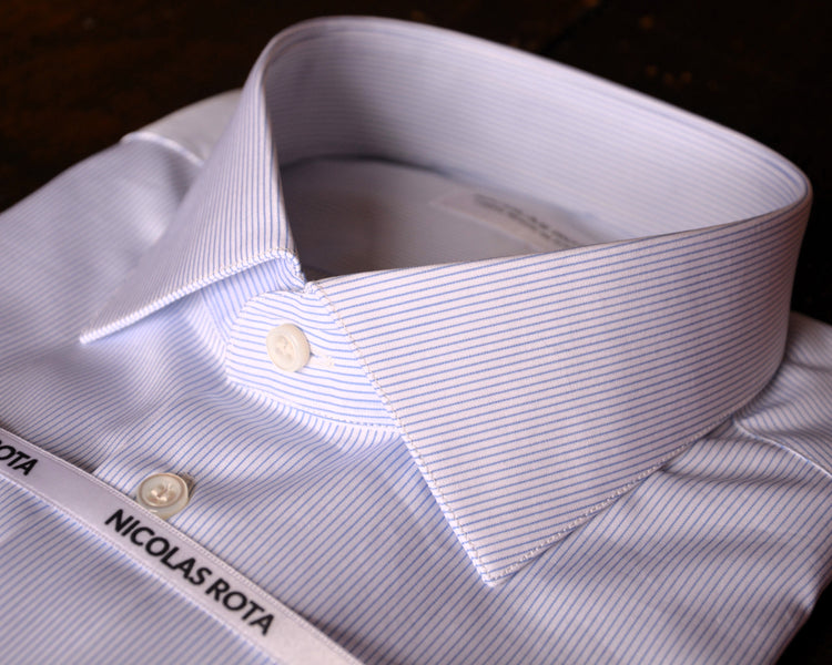 Handmade Italian men's shirt from Essential Line collection with premium fabric and mother of pearl buttons by Nicolas Rota