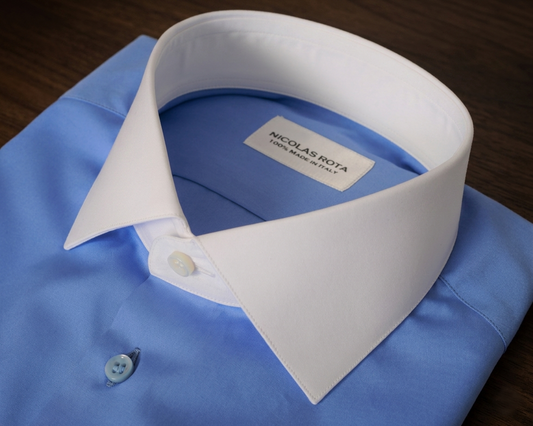Elegant Men's White and Blue Contrast Collar Shirt in Soft Poplin Canclini - Nicolas Rota