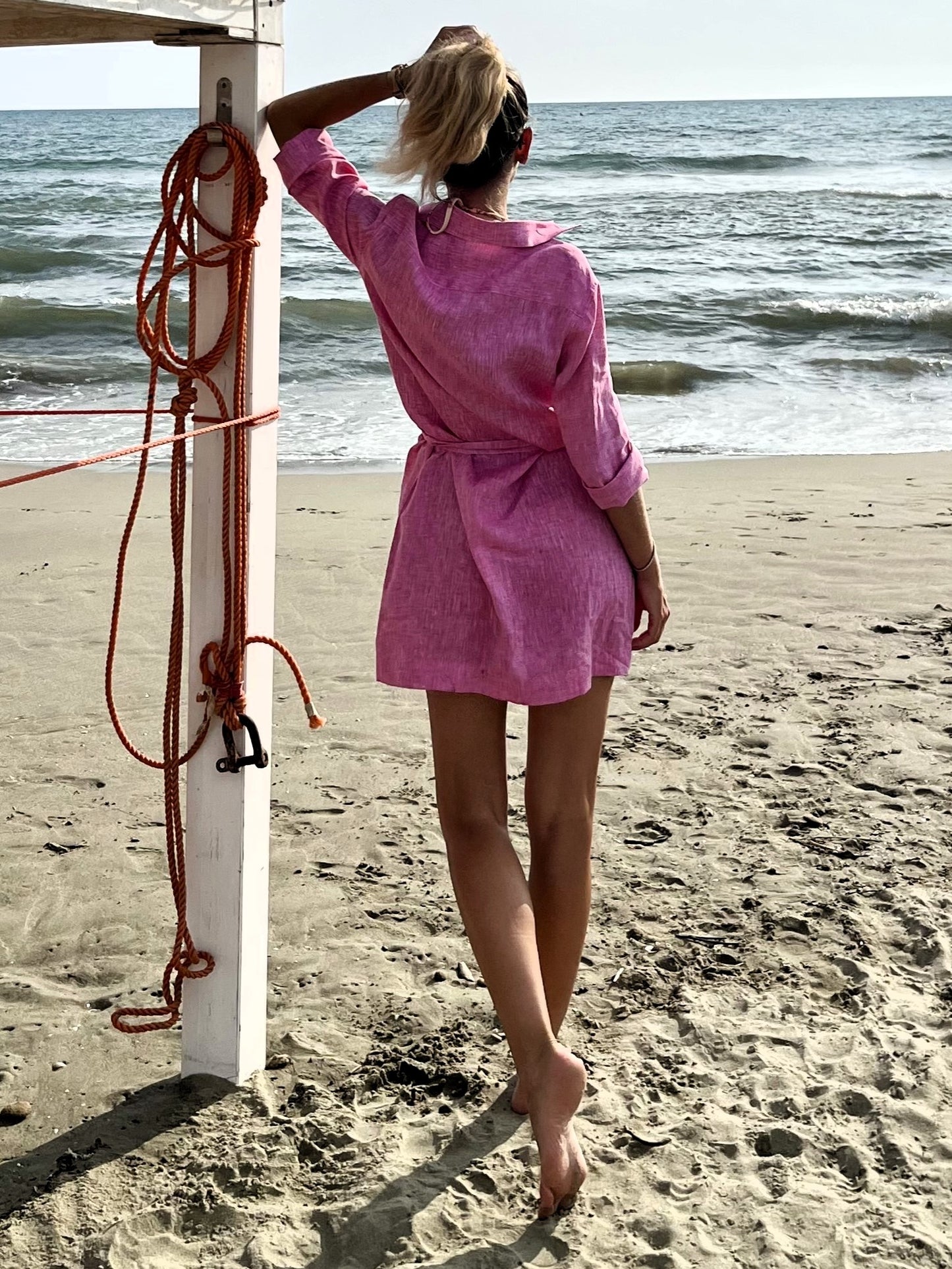 Barbie pink shirtdress in pure fine Italian linen