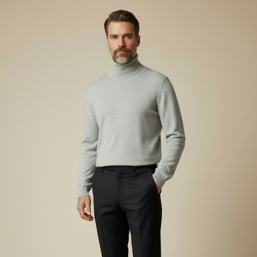 Luxury cashmere turtleneck sweater in selenite color - Nicolas Rota
