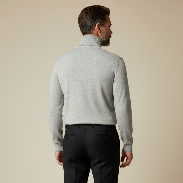 Back view of luxury cashmere turtleneck sweater in selenite color - Nicolas Rota