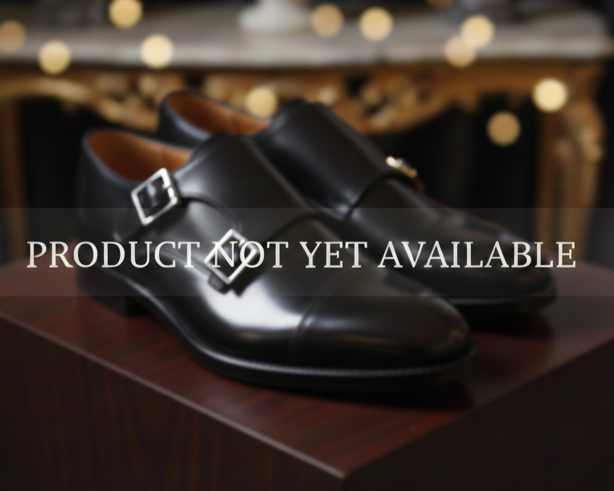 Black calf leather double silver monk shoes